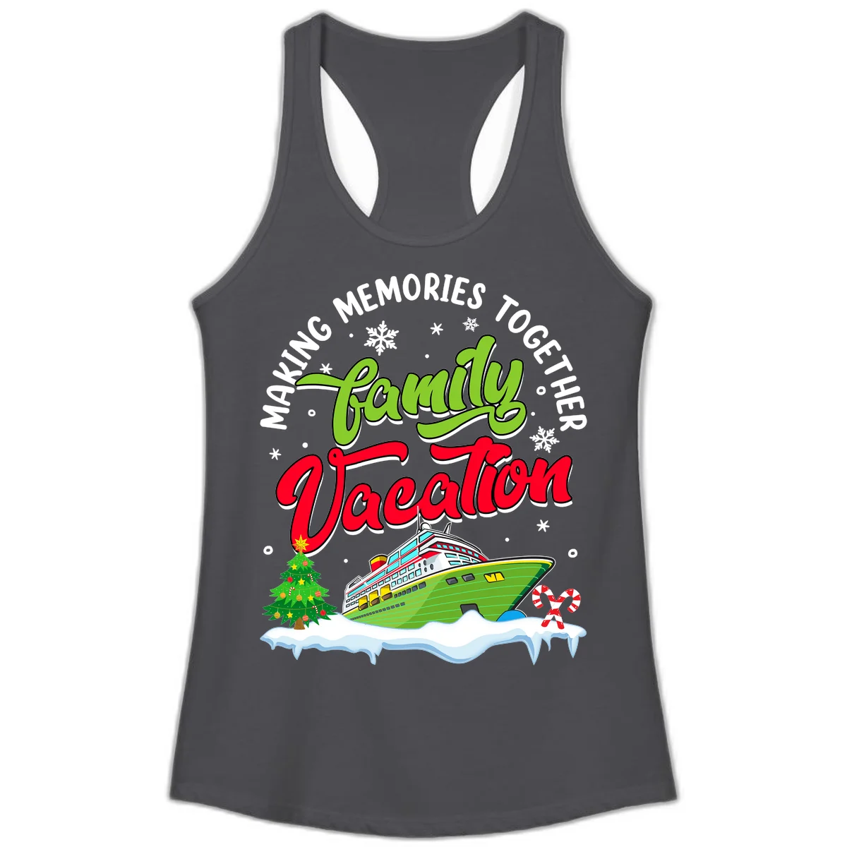 Family Vacation Cruise Ship Holiday Ladies Tank in Solid Dark Gray