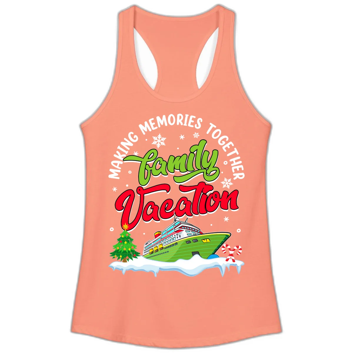 Family Vacation Cruise Ship Holiday Ladies Tank in Solid Light Orange