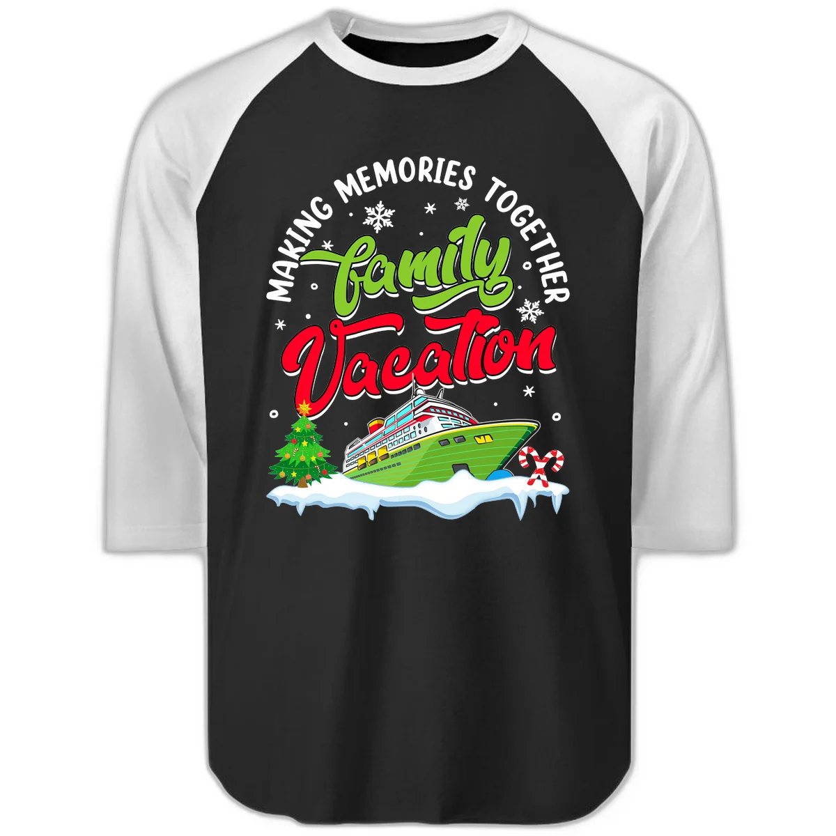Family Vacation Cruise Ship Holiday Raglan 3/4 in Black White