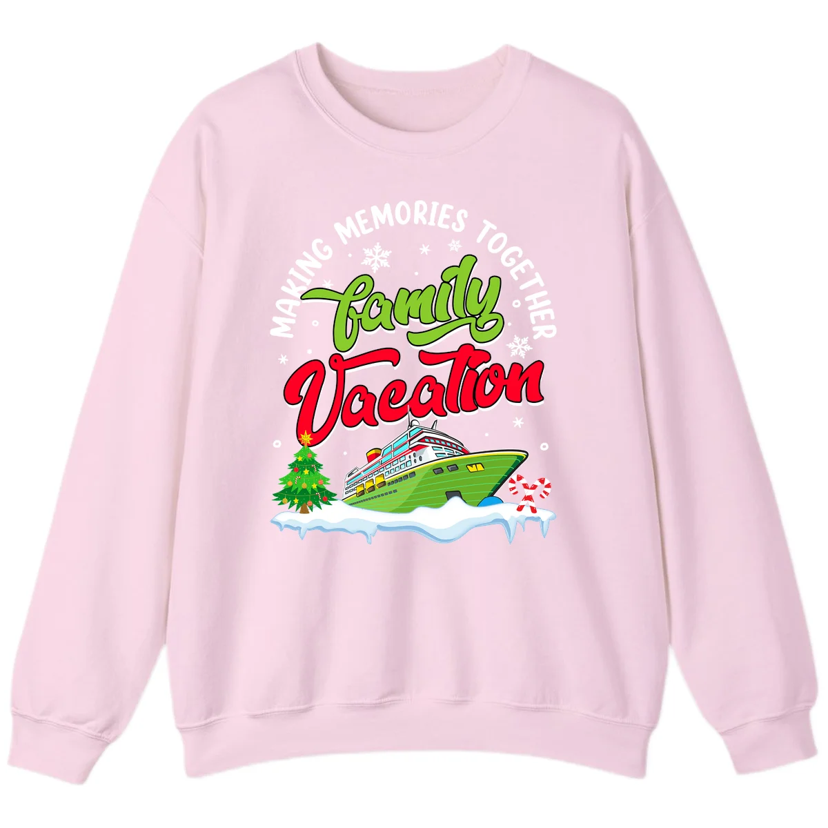 Family Vacation Cruise Ship Holiday Sweatshirt in Light Pink