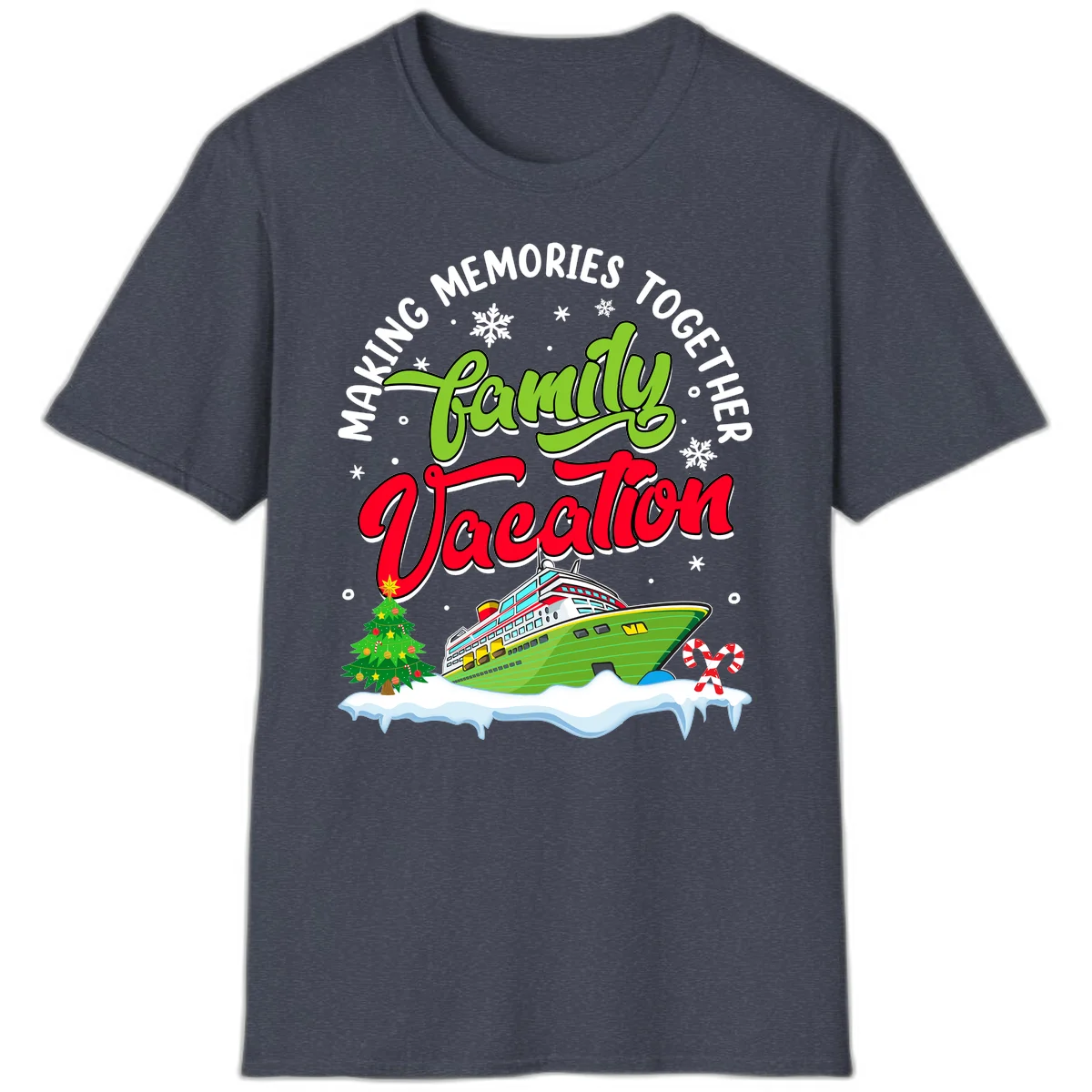 Family Vacation Cruise Ship Holiday T-Shirt in Heather Navy