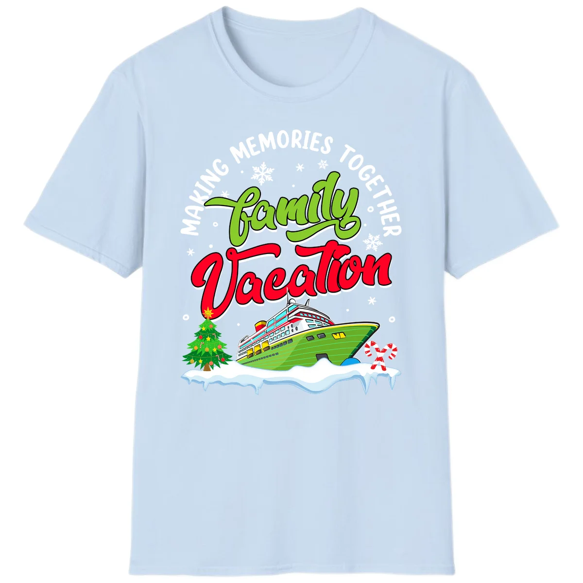 Family Vacation Cruise Ship Holiday T-Shirt in Light Blue
