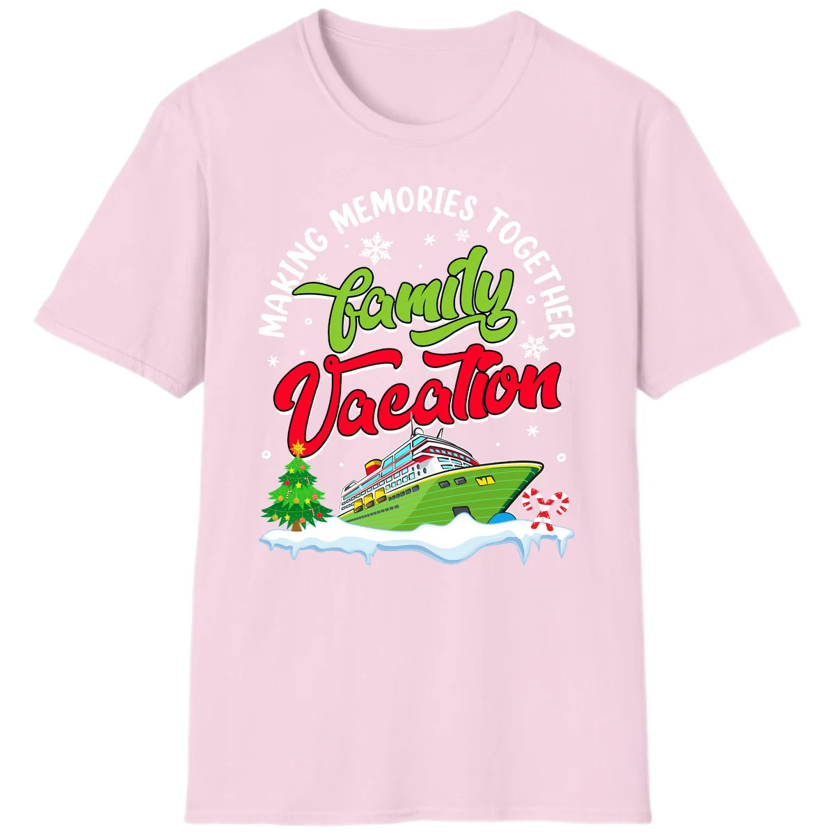 Family Vacation Cruise Ship Holiday T-Shirt in Light Pink
