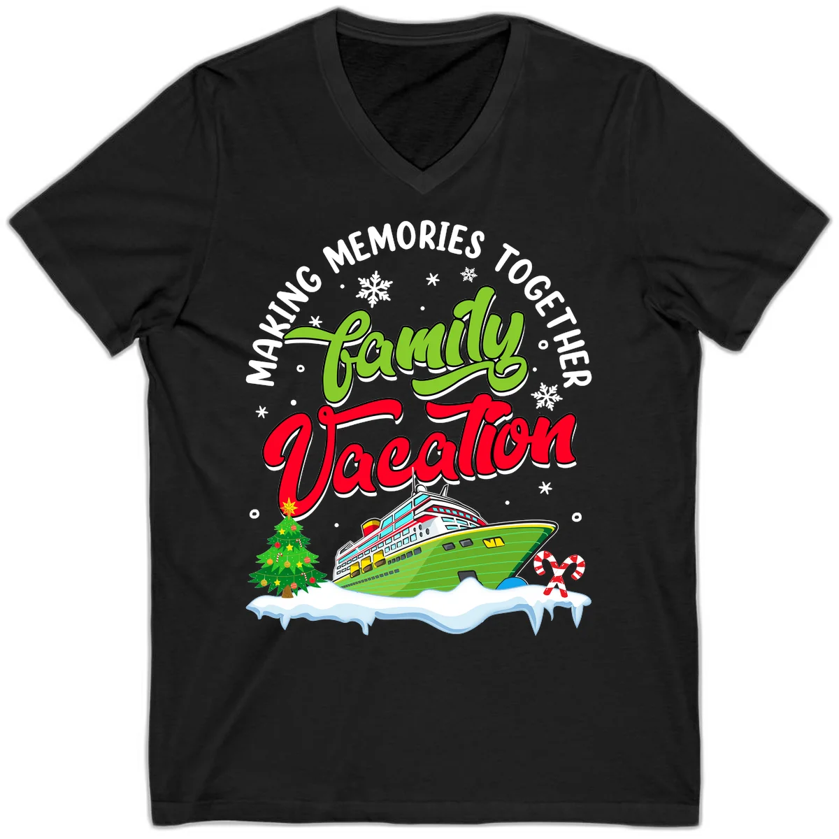 Family Vacation Cruise Ship Holiday V-Neck in Black