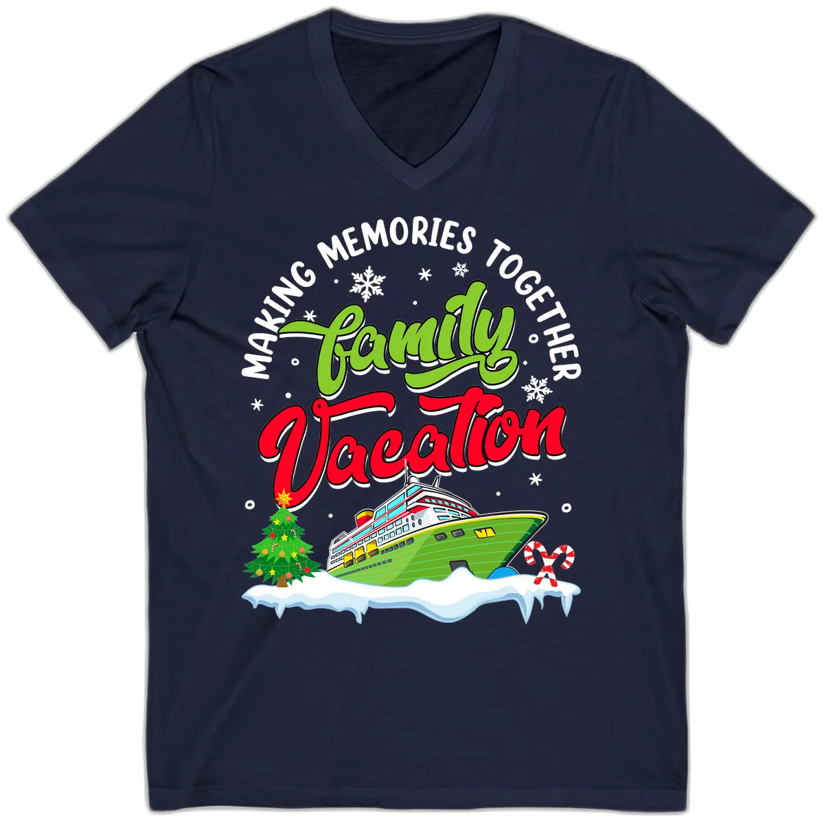 Family Vacation Cruise Ship Holiday V-Neck in Navy