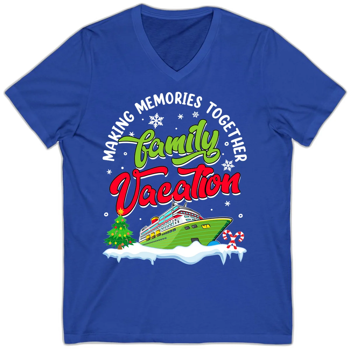 Family Vacation Cruise Ship Holiday V-Neck in True Royal