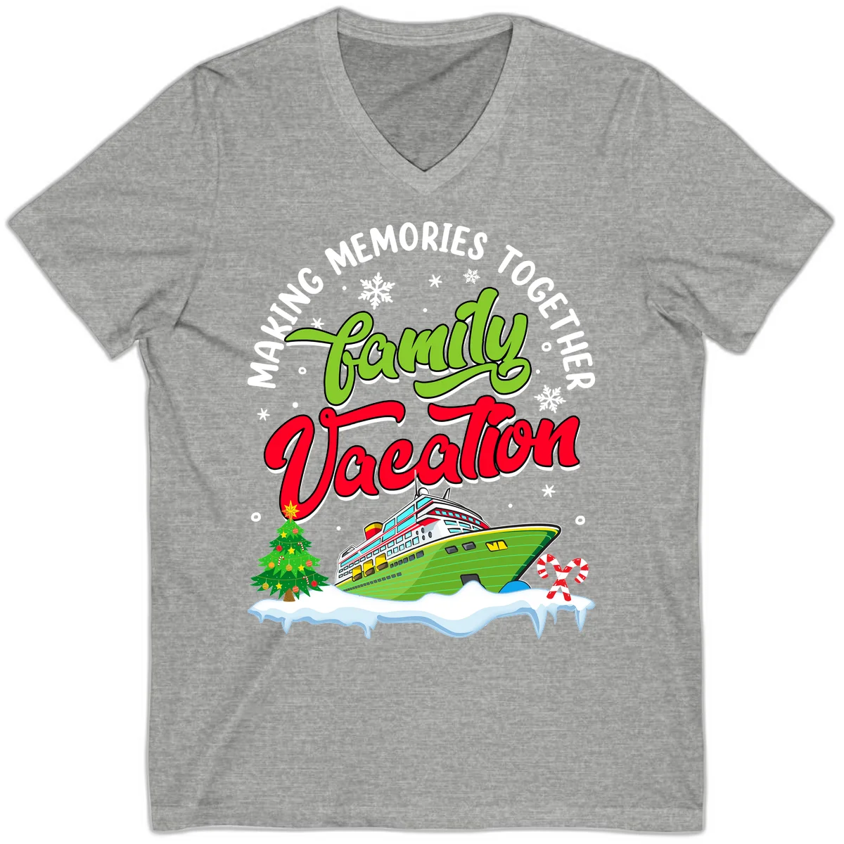 Family Vacation Cruise Ship Holiday V-Neck in Athletic Heather