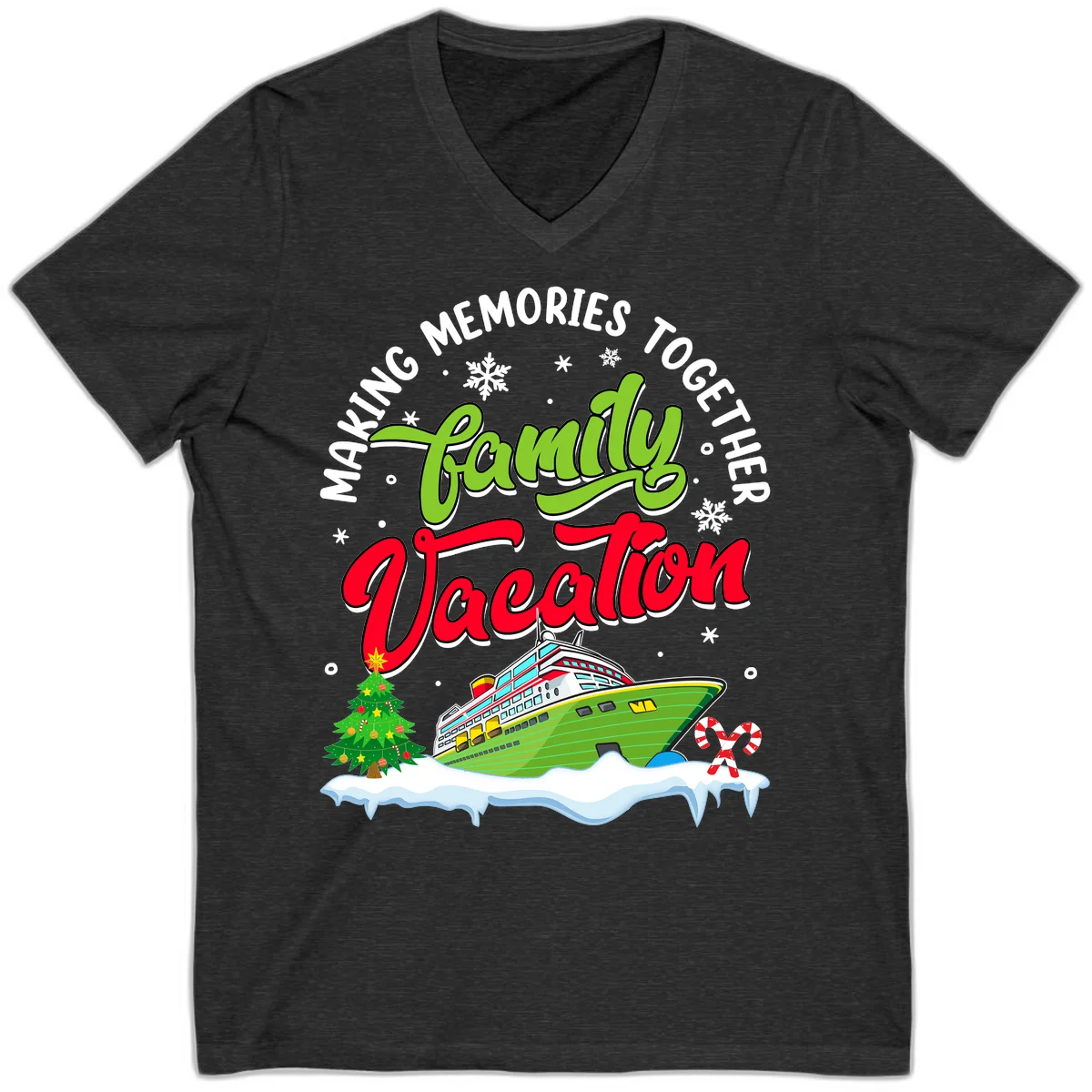 Family Vacation Cruise Ship Holiday V-Neck in Dark Grey Heather