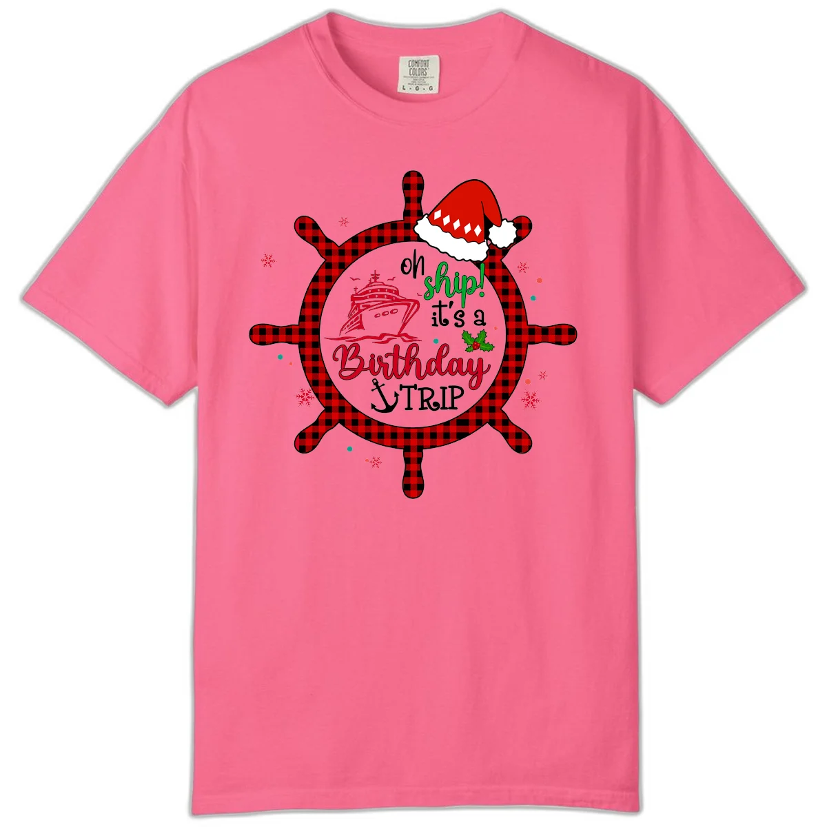 Oh Ship Birthday Cruise Trip Comfort Color Tee in Crunchberry