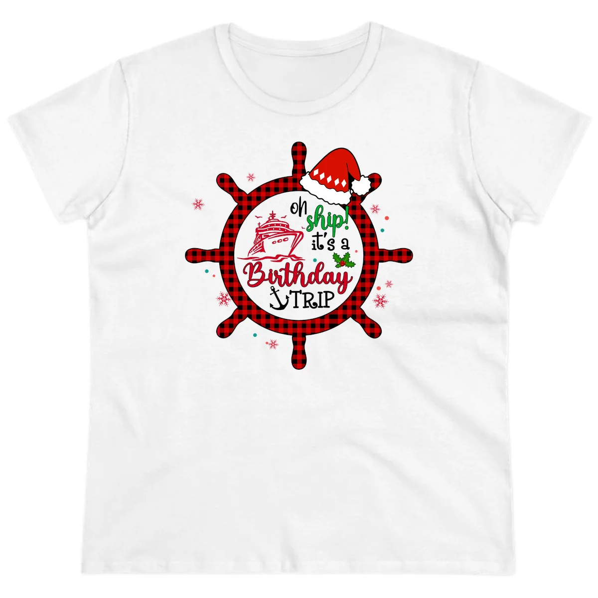 Oh Ship Birthday Cruise Trip Ladies Tee in White