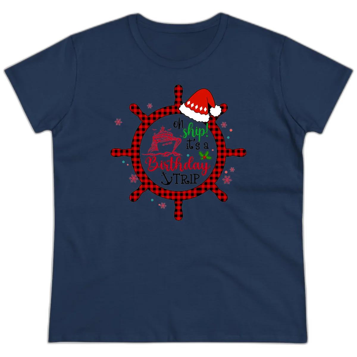 Oh Ship Birthday Cruise Trip Ladies Tee in Navy