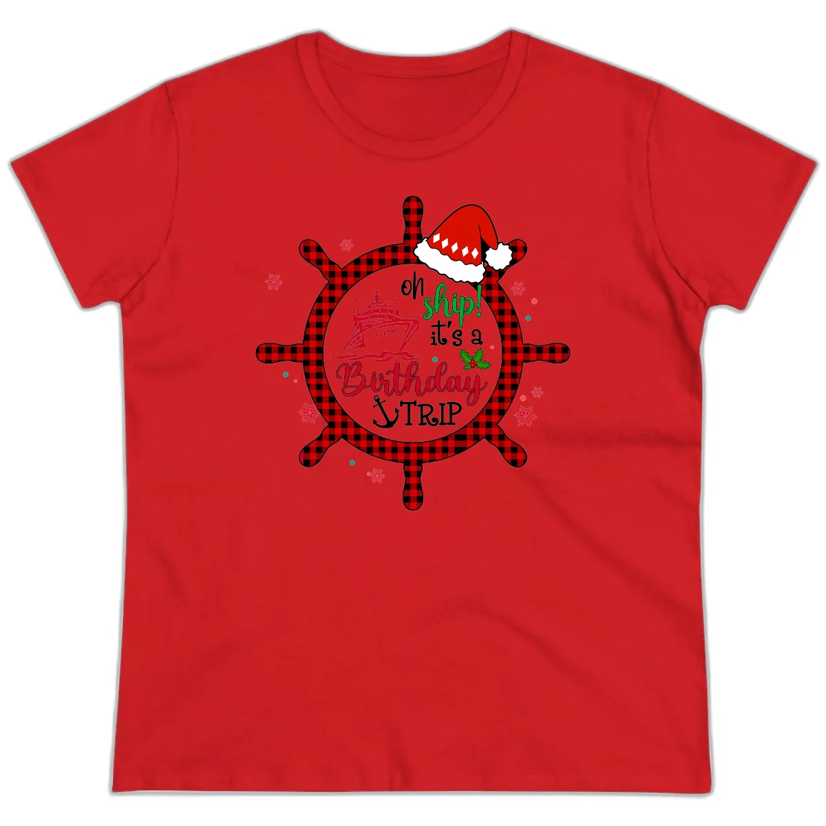 Oh Ship Birthday Cruise Trip Ladies Tee in Red