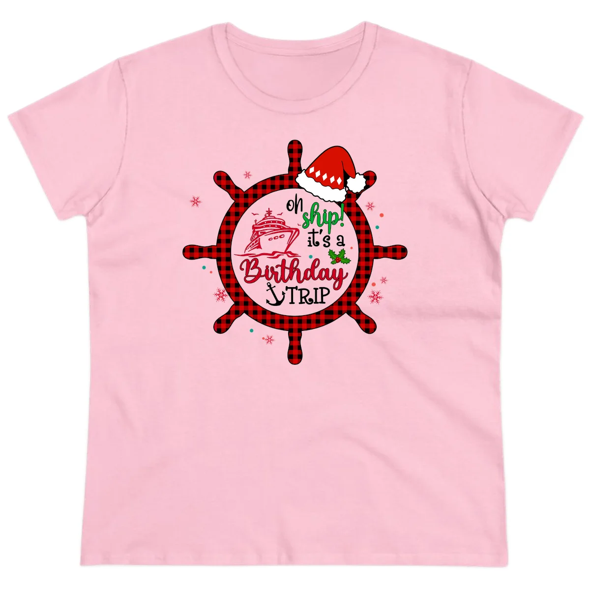 Oh Ship Birthday Cruise Trip Ladies Tee in Light Pink