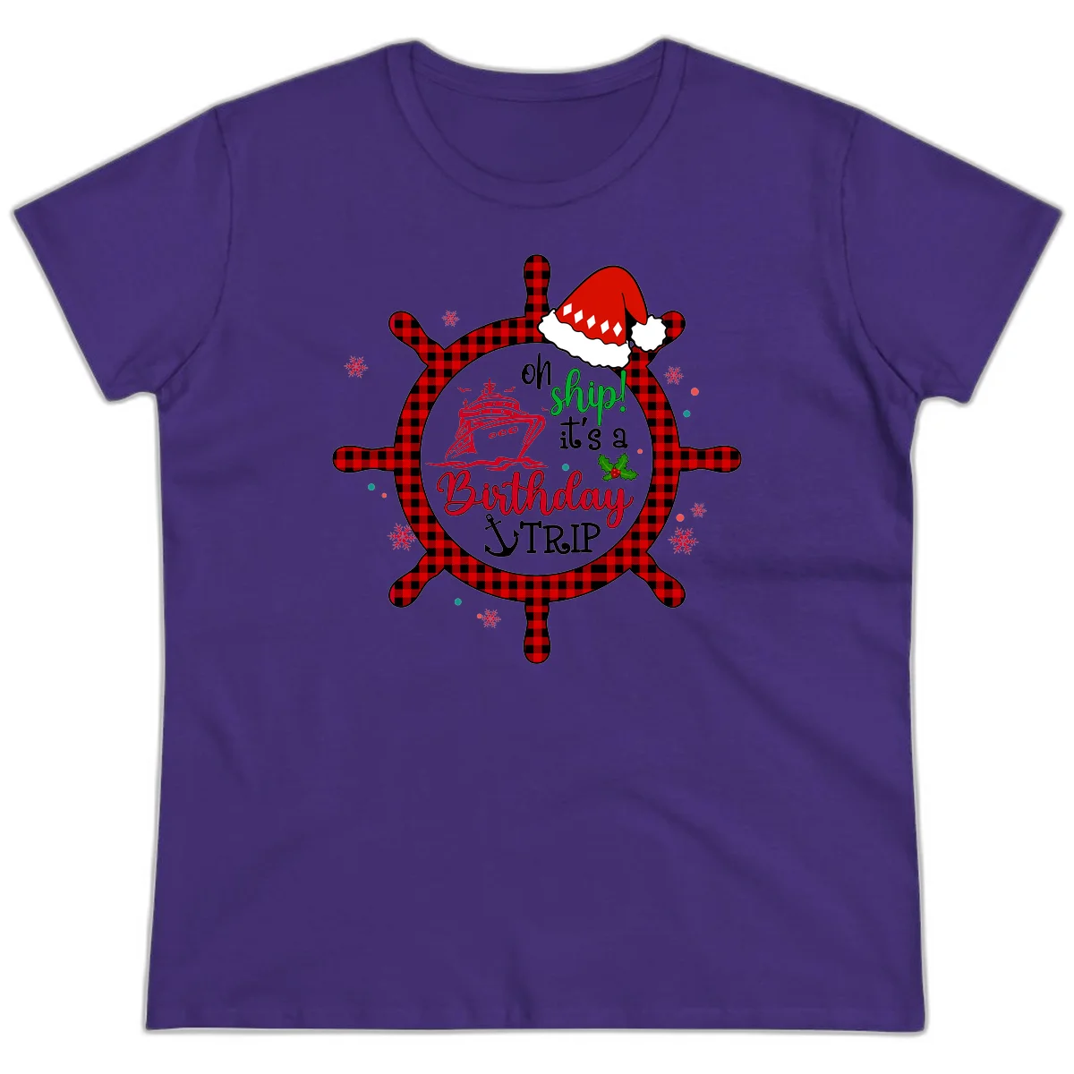 Oh Ship Birthday Cruise Trip Ladies Tee in Purple