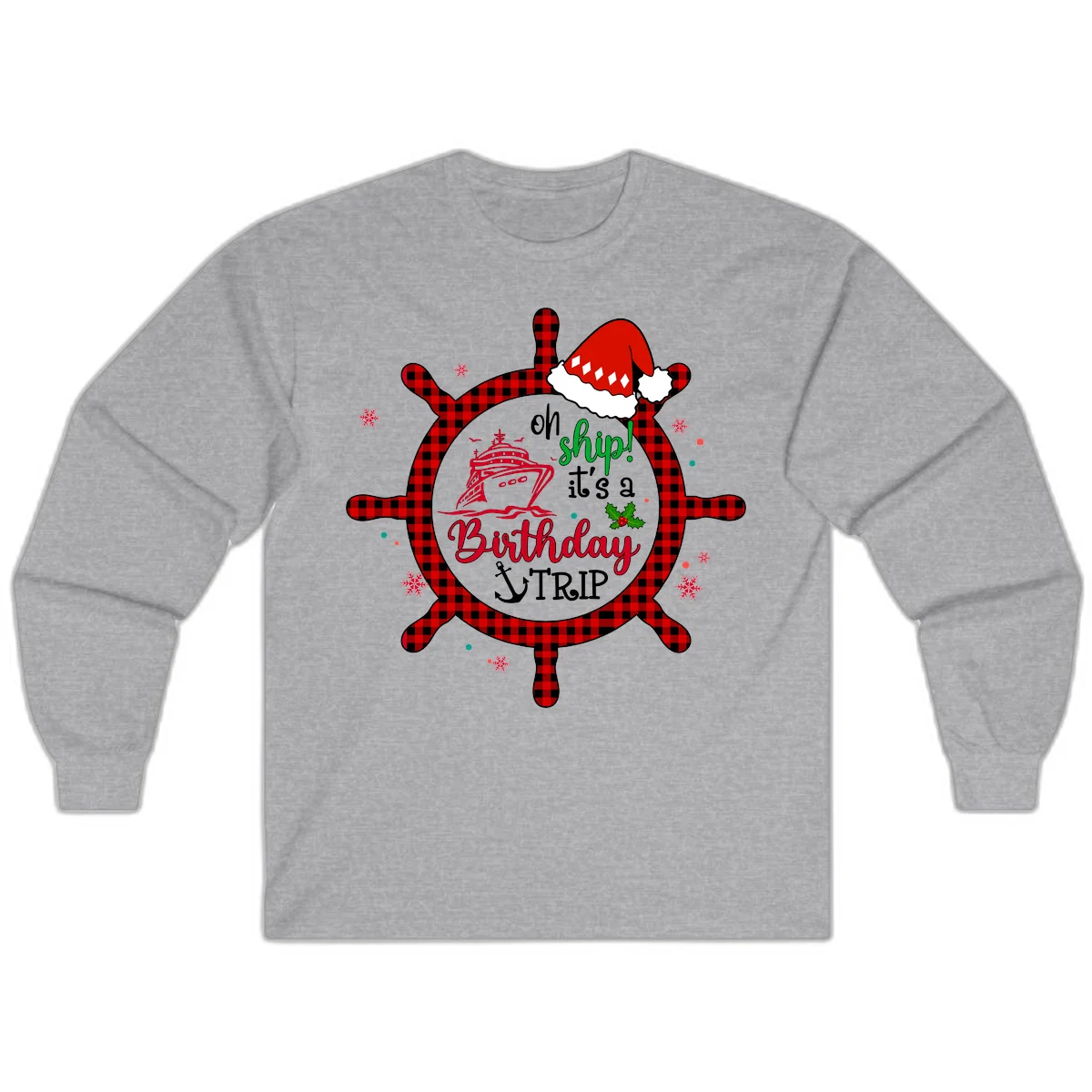 Oh Ship Birthday Cruise Trip Long Sleeve in Sport Grey