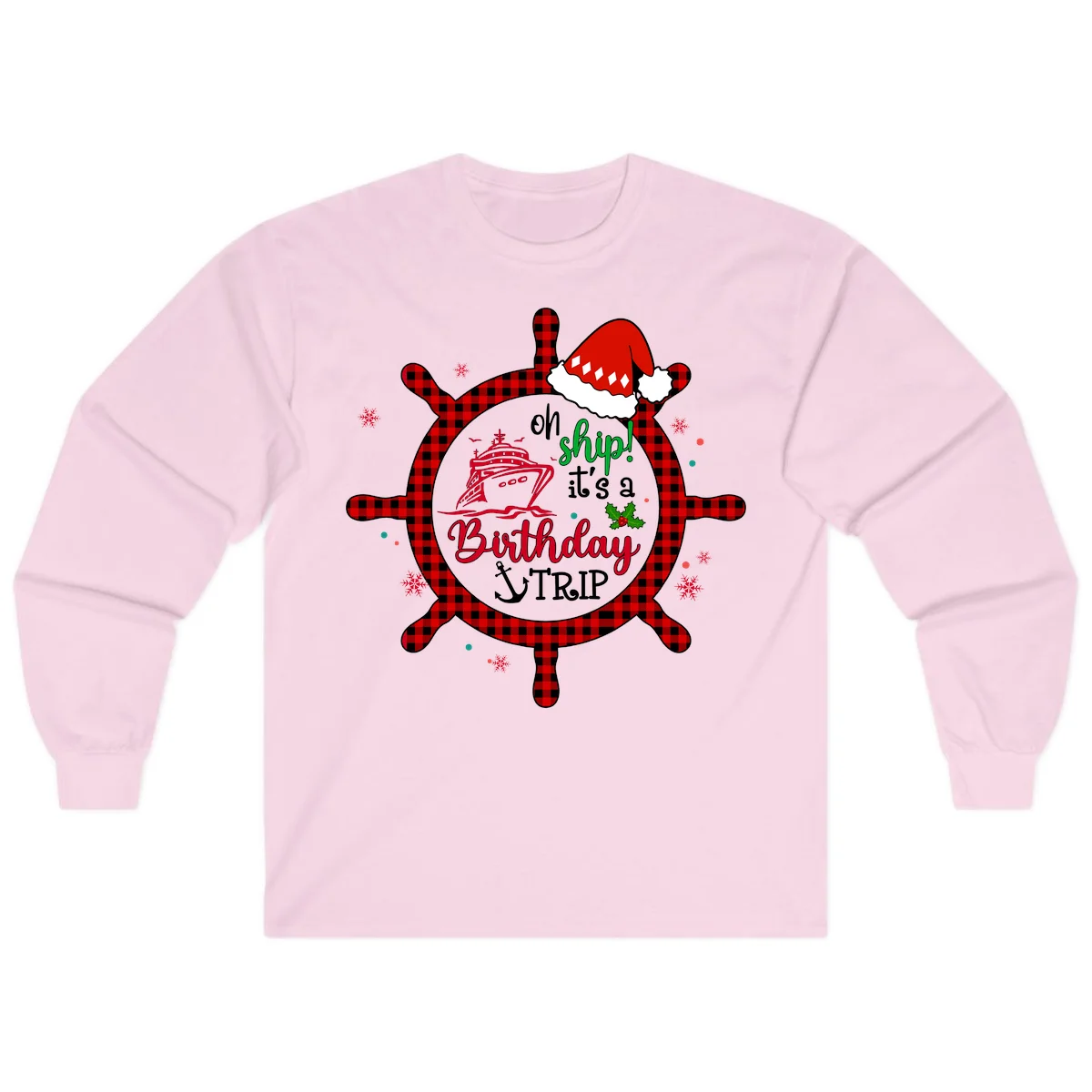 Oh Ship Birthday Cruise Trip Long Sleeve in Light Pink