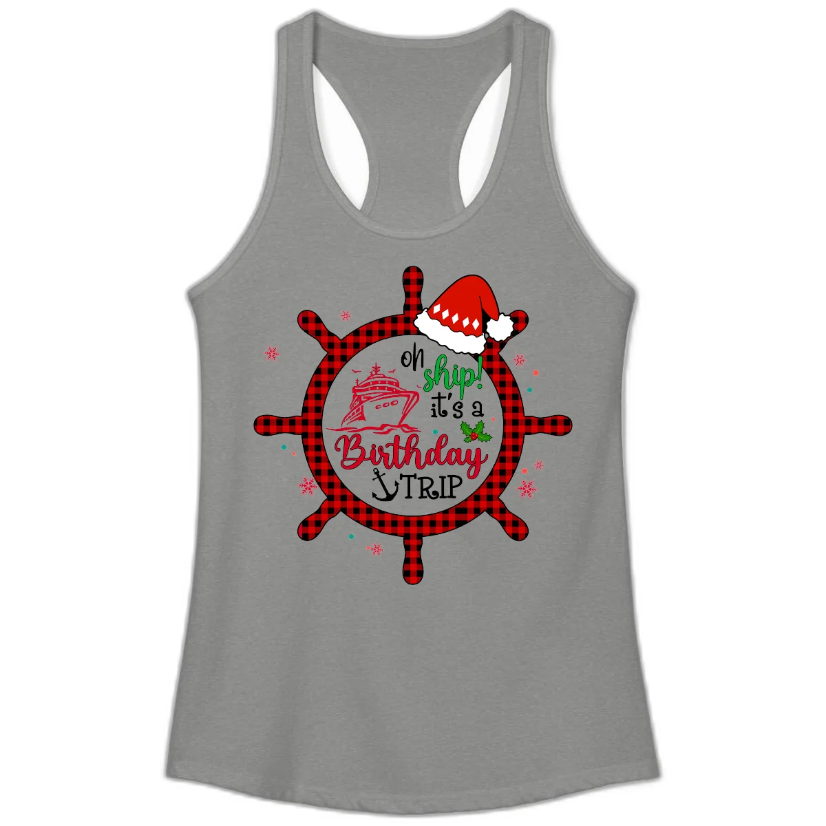 Oh Ship Birthday Cruise Trip Ladies Tank in Heather Grey