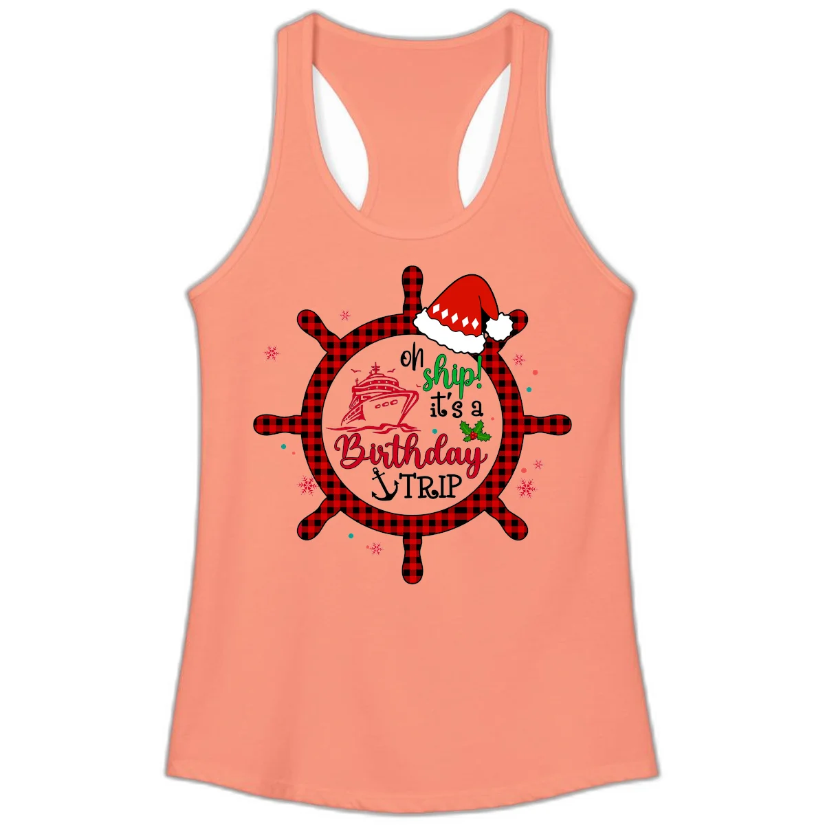 Oh Ship Birthday Cruise Trip Ladies Tank in Solid Light Orange
