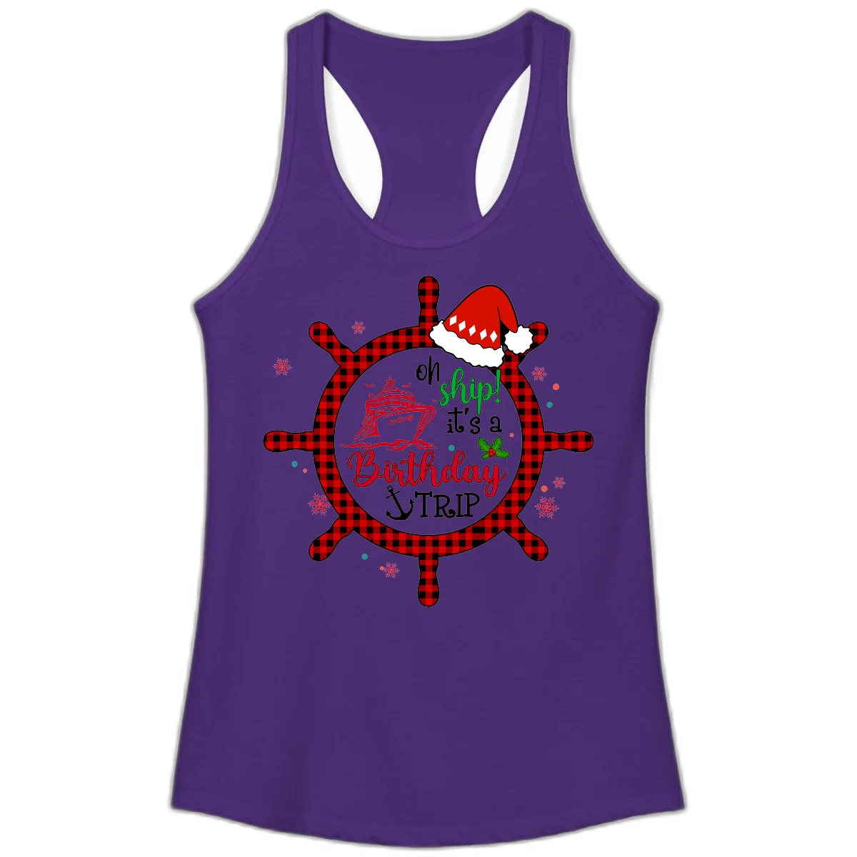 Oh Ship Birthday Cruise Trip Ladies Tank in Solid Purple Rush