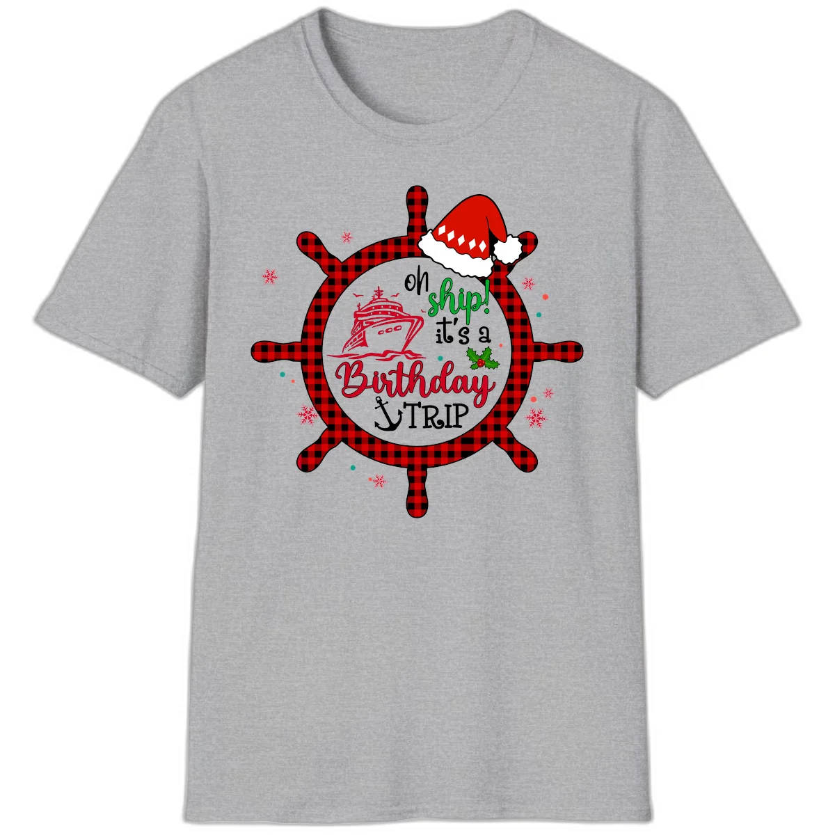 Oh Ship Birthday Cruise Trip Celebration T-Shirt in Sport Grey
