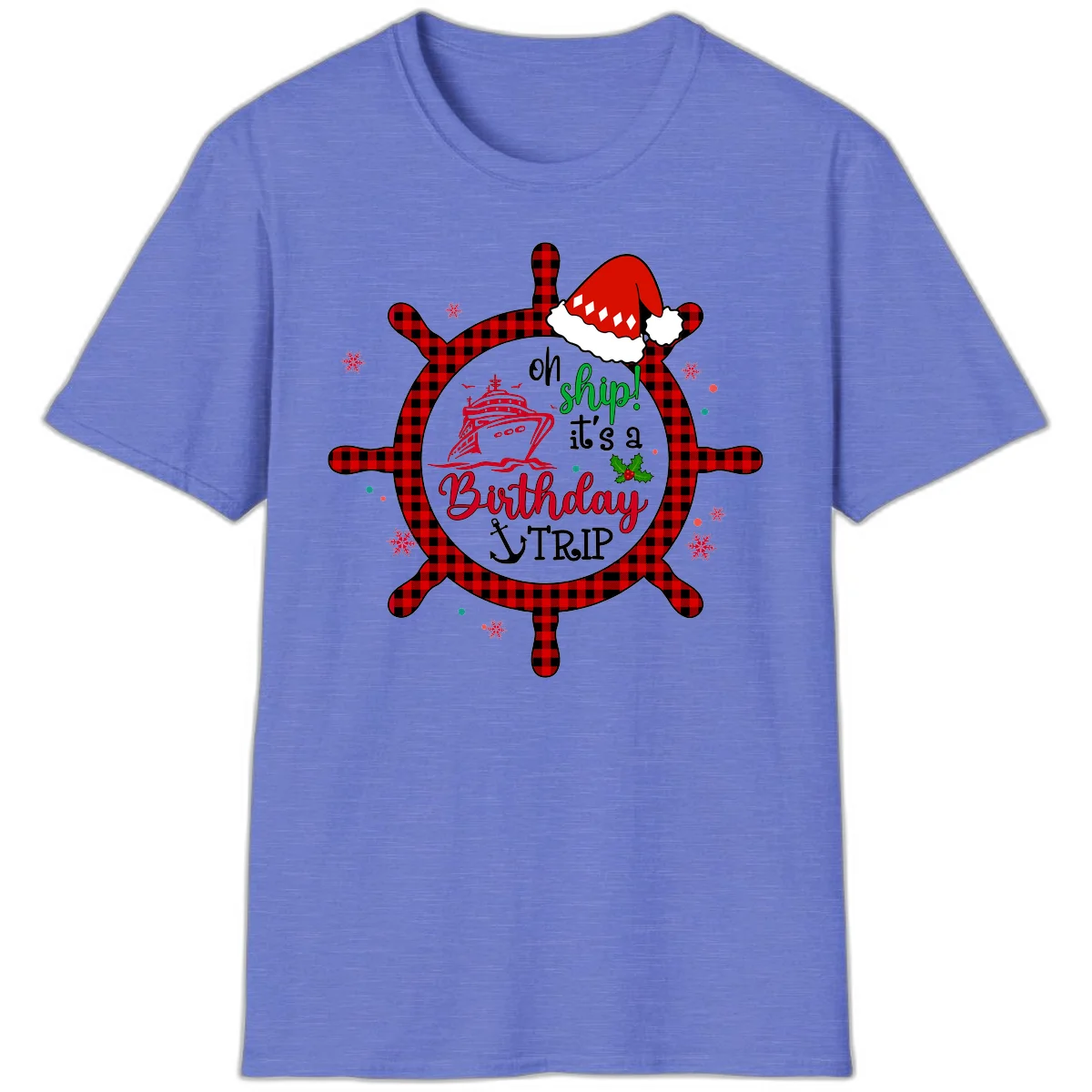 Oh Ship Birthday Cruise Trip Celebration T-Shirt in Heather Royal