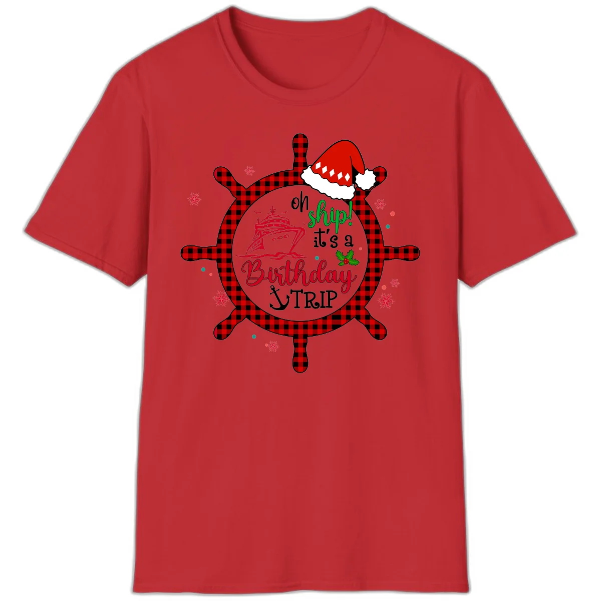 Oh Ship Birthday Cruise Trip Celebration T-Shirt in Red