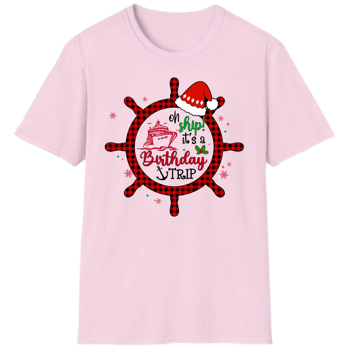 Oh Ship Birthday Cruise Trip Celebration T-Shirt in Light Pink