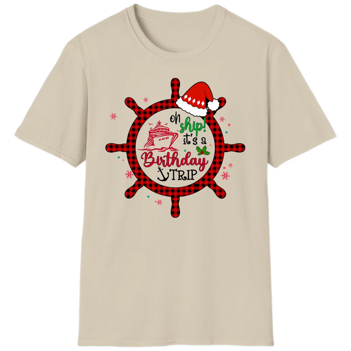 Oh Ship Birthday Cruise Trip Celebration T-Shirt in Sand