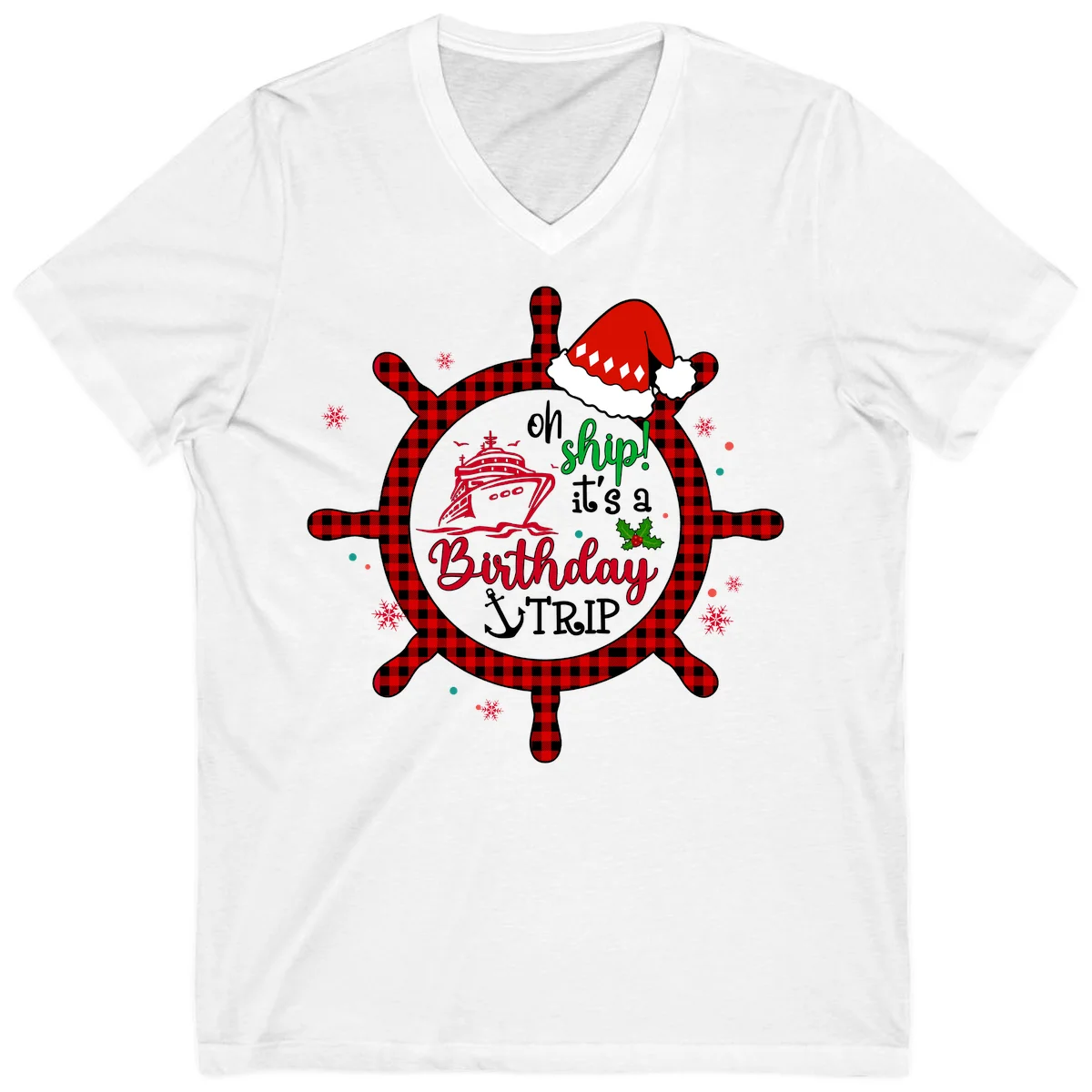 Oh Ship Birthday Cruise Trip V-Neck Tee in White