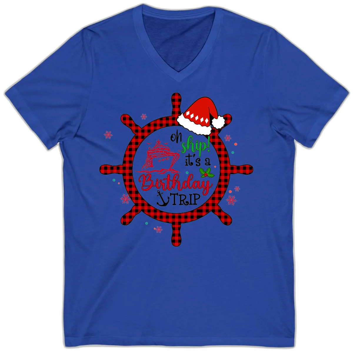 Oh Ship Birthday Cruise Trip V-Neck Tee in True Royal