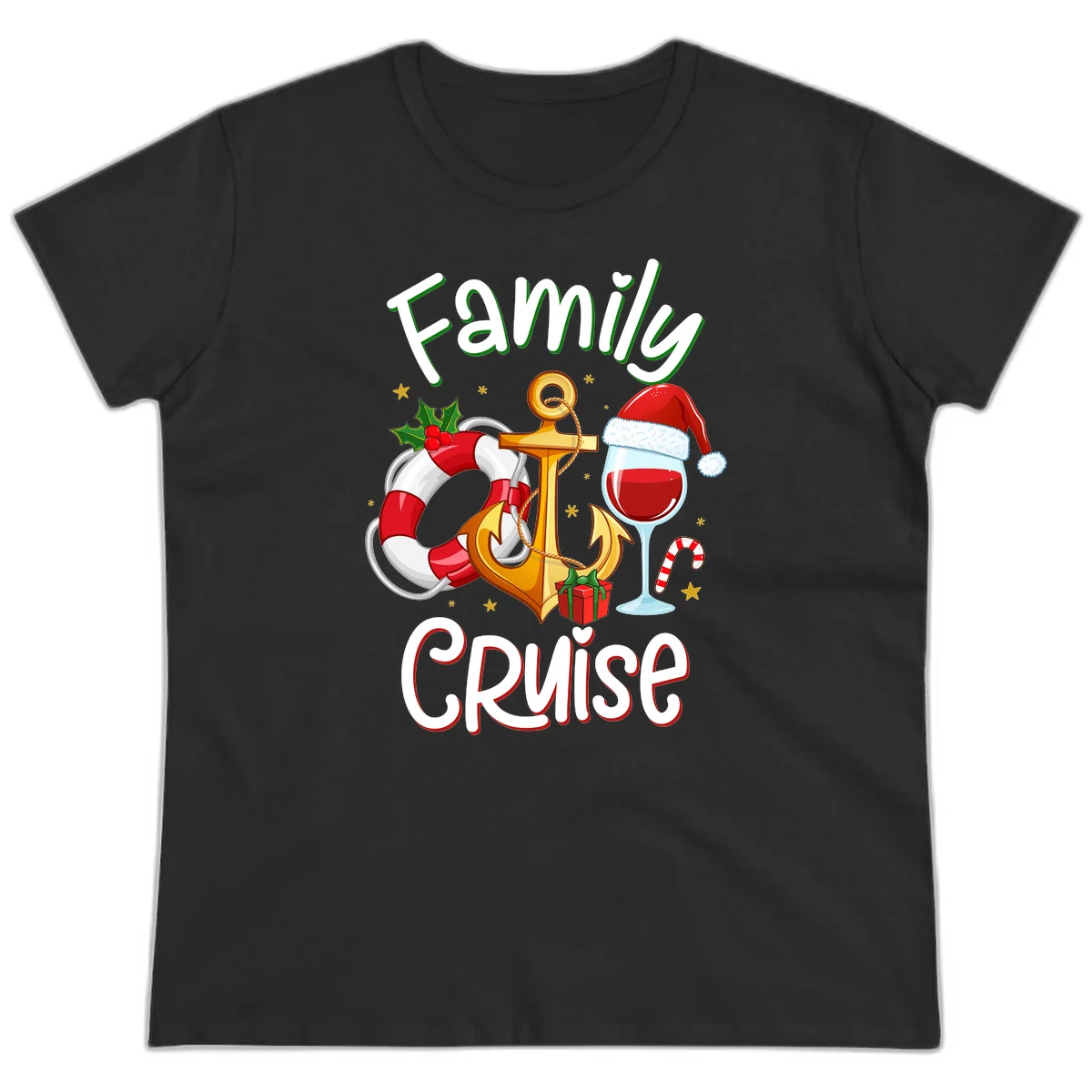 Family Cruise Nautical Holiday Ladies Tee in Black