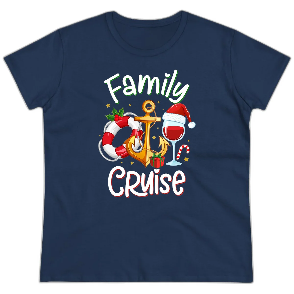 Family Cruise Nautical Holiday Ladies Tee in Navy