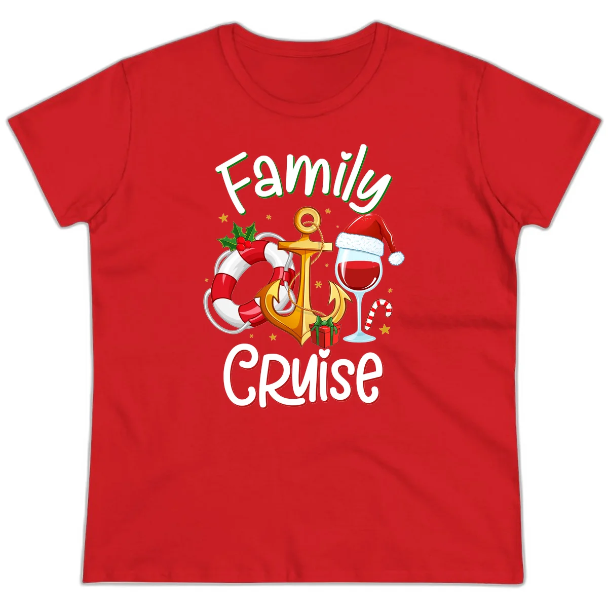 Family Cruise Nautical Holiday Ladies Tee in Red