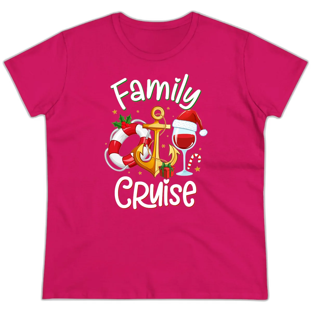 Family Cruise Nautical Holiday Ladies Tee in Heliconia