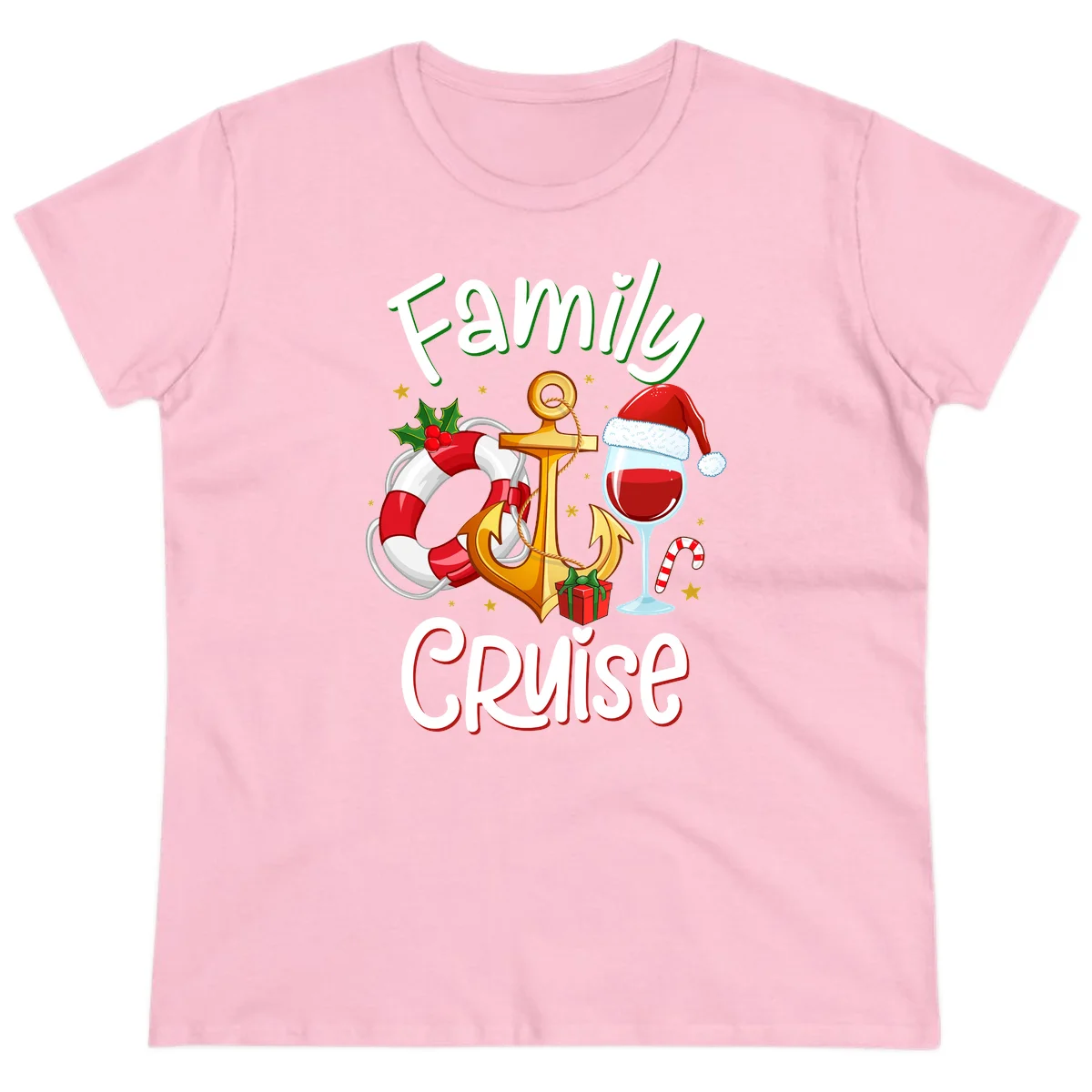 Family Cruise Nautical Holiday Ladies Tee in Light Pink