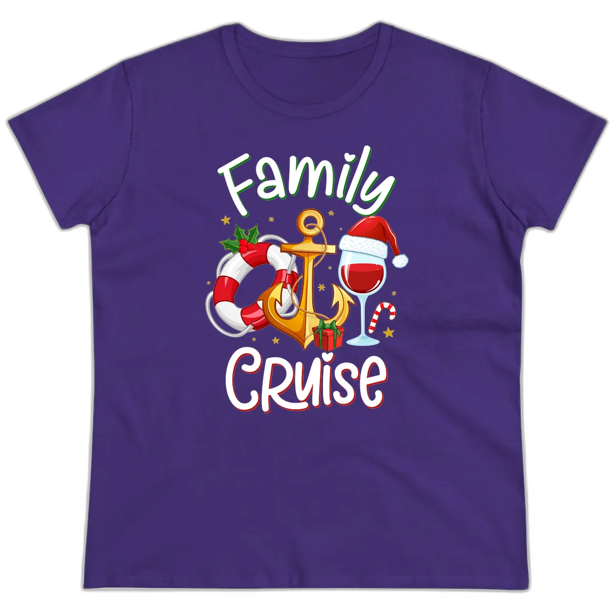 Family Cruise Nautical Holiday Ladies Tee in Purple