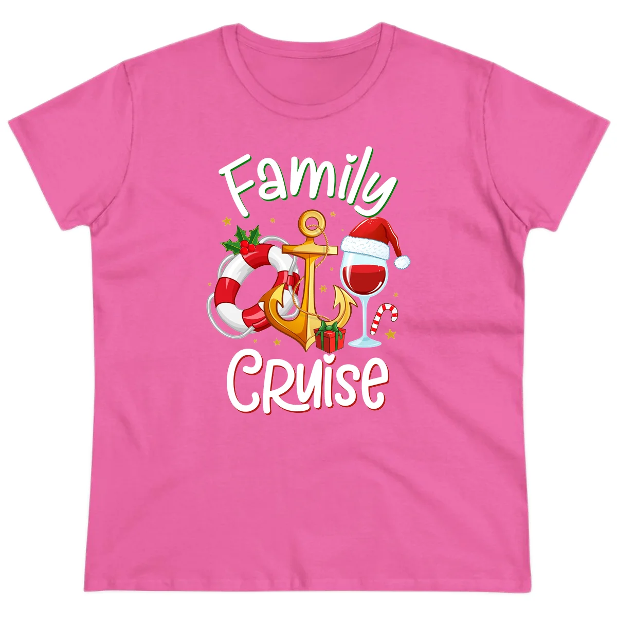 Family Cruise Nautical Holiday Ladies Tee in Azalea