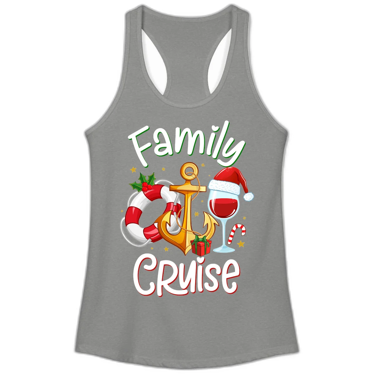 Family Cruise Nautical Holiday Ladies Tank in Heather Grey