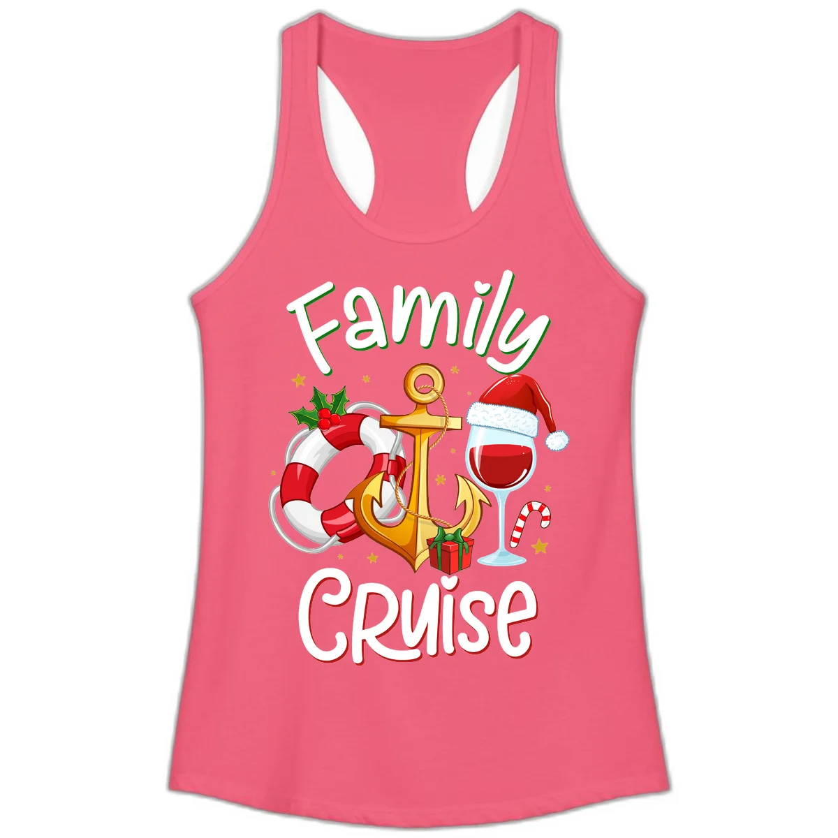 Family Cruise Nautical Holiday Ladies Tank in Hot Pink