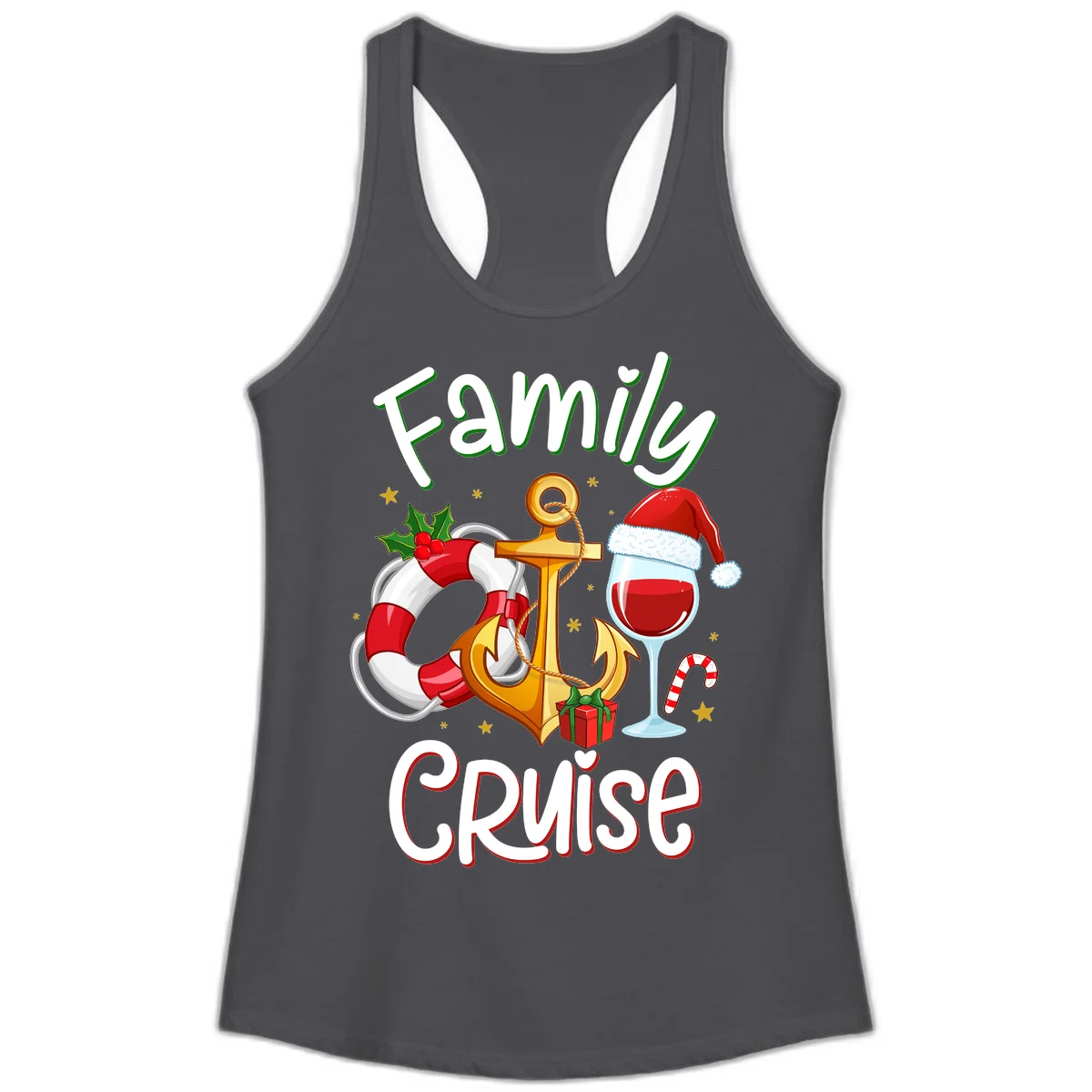 Family Cruise Nautical Holiday Ladies Tank in Solid Dark Gray