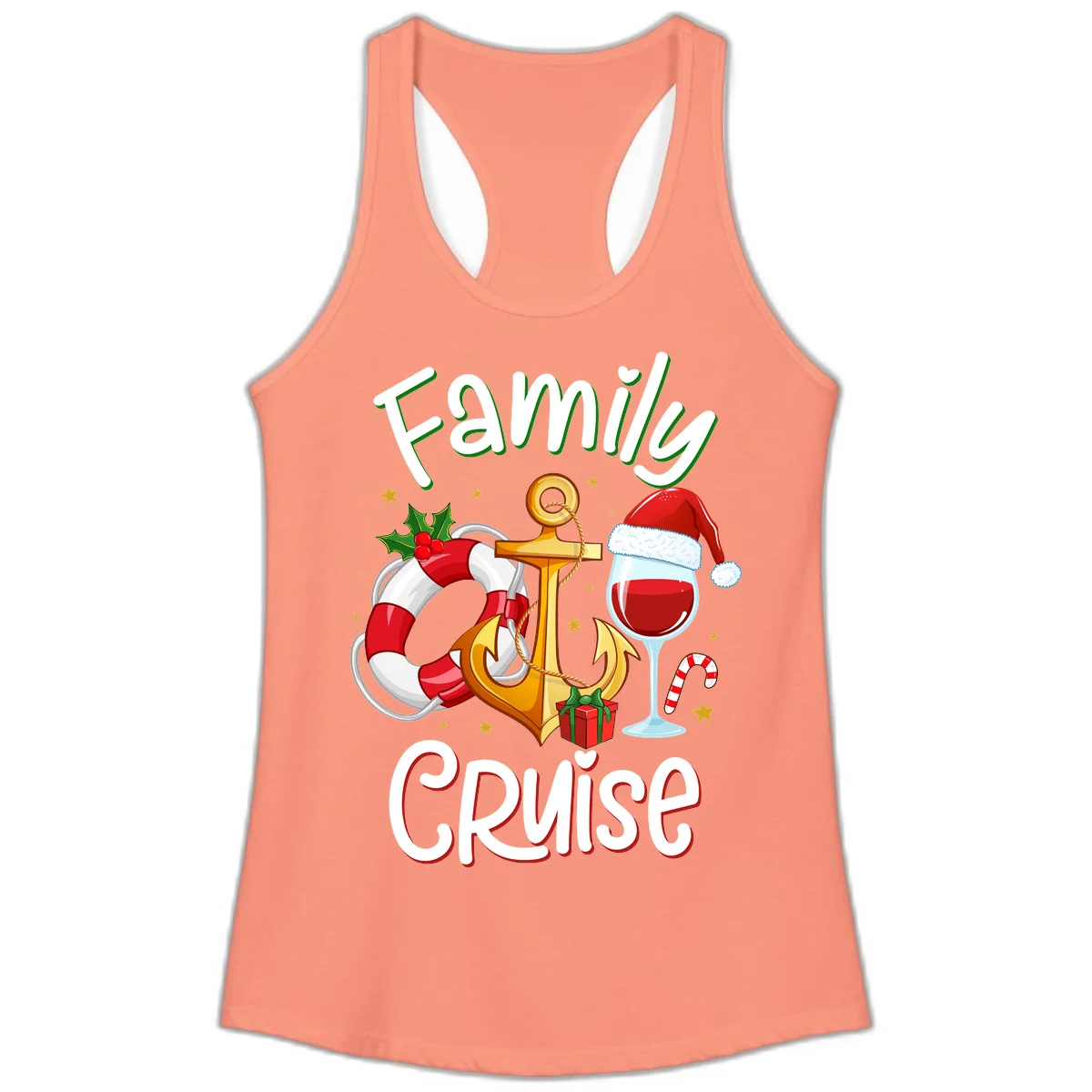 Family Cruise Nautical Holiday Ladies Tank in Solid Light Orange