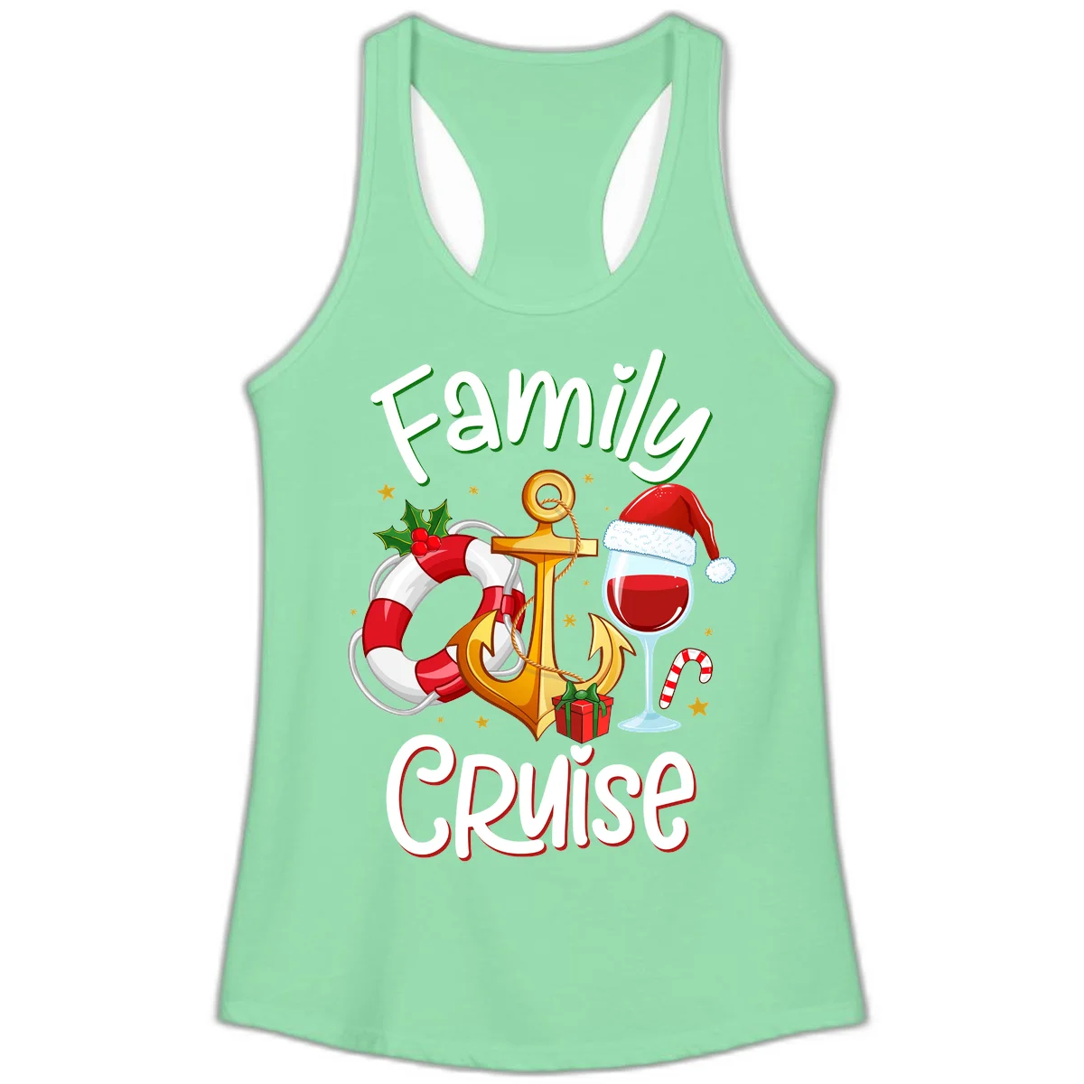 Family Cruise Nautical Holiday Ladies Tank in Solid Mint