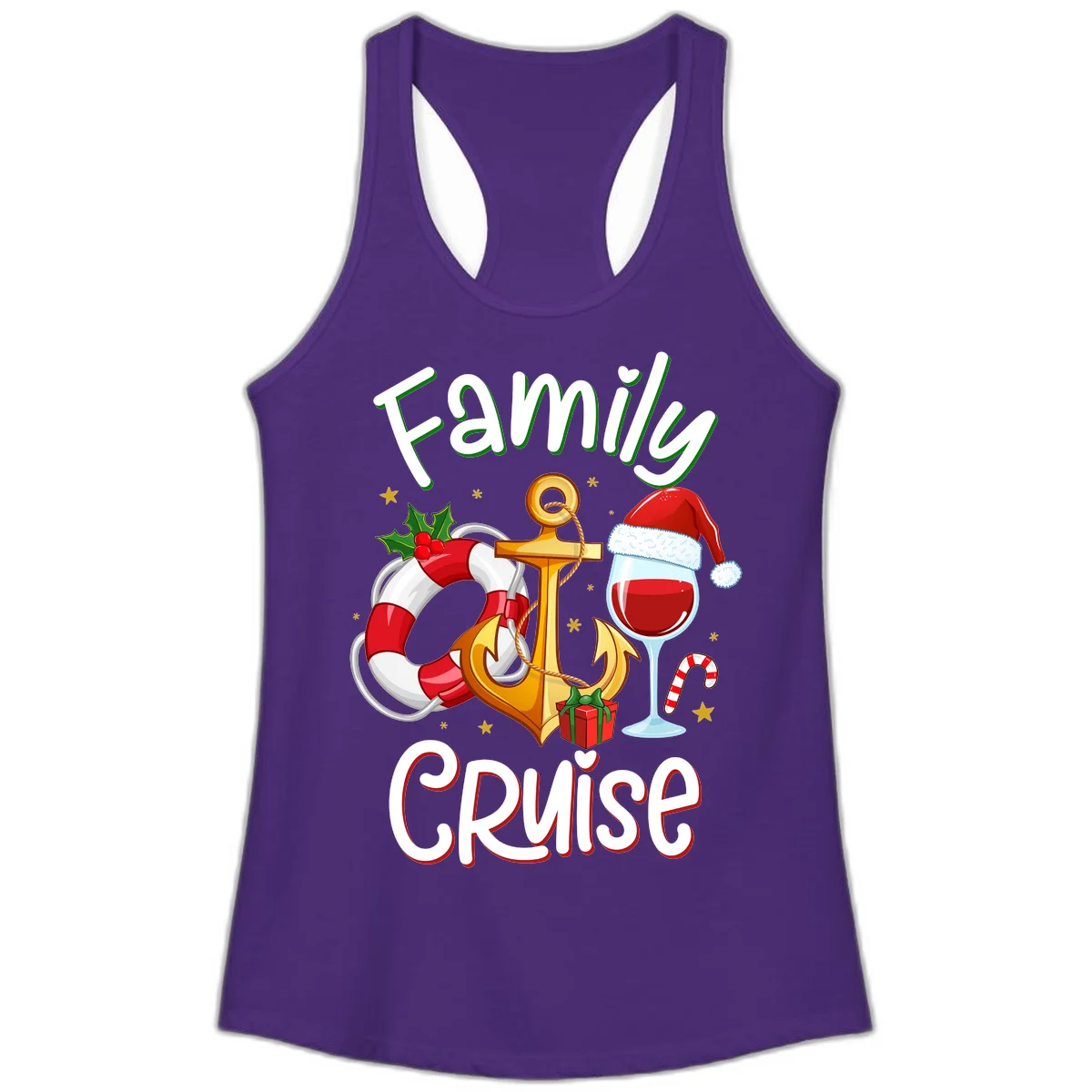 Family Cruise Nautical Holiday Ladies Tank in Solid Purple Rush