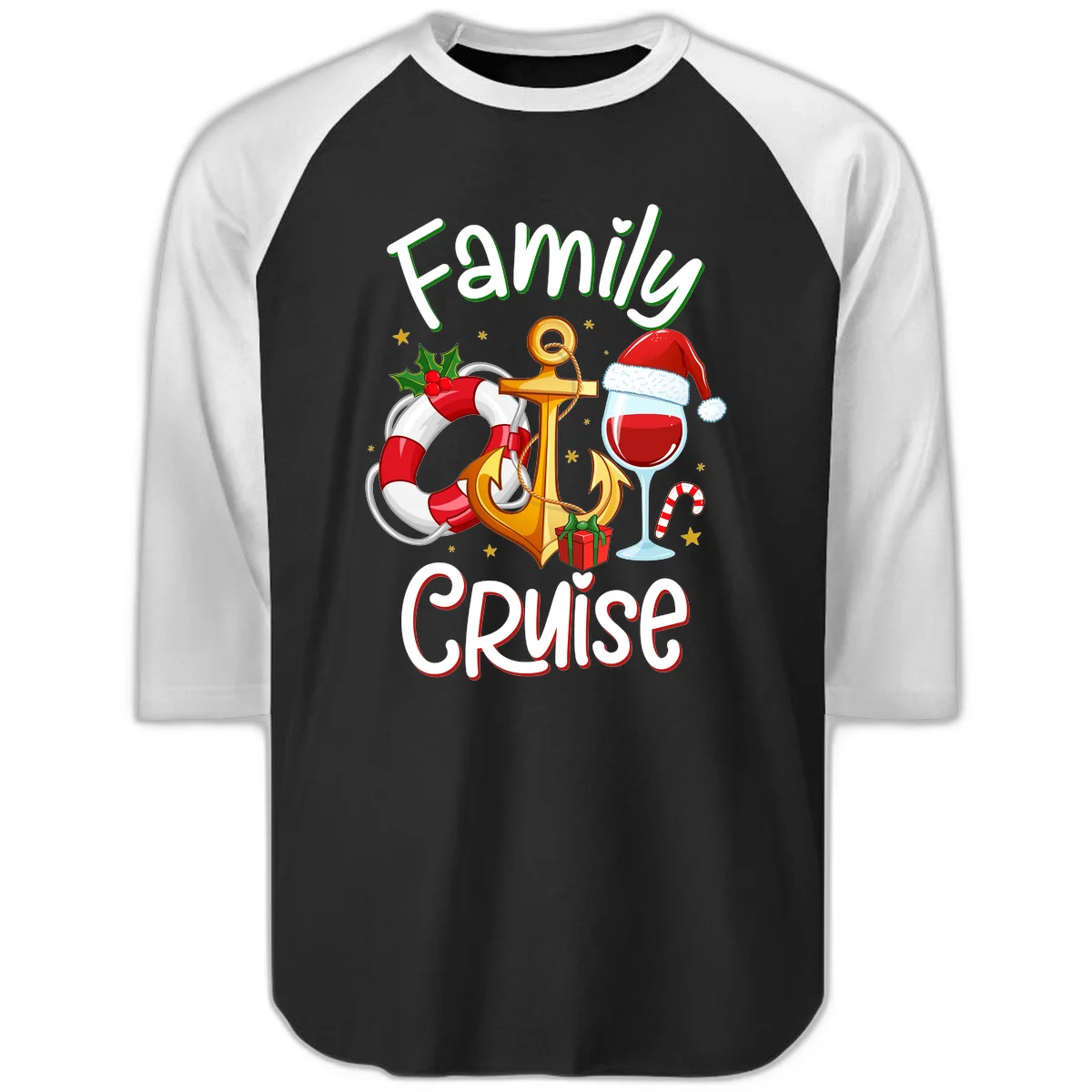 Family Cruise Nautical Holiday Raglan 3/4 in Black White