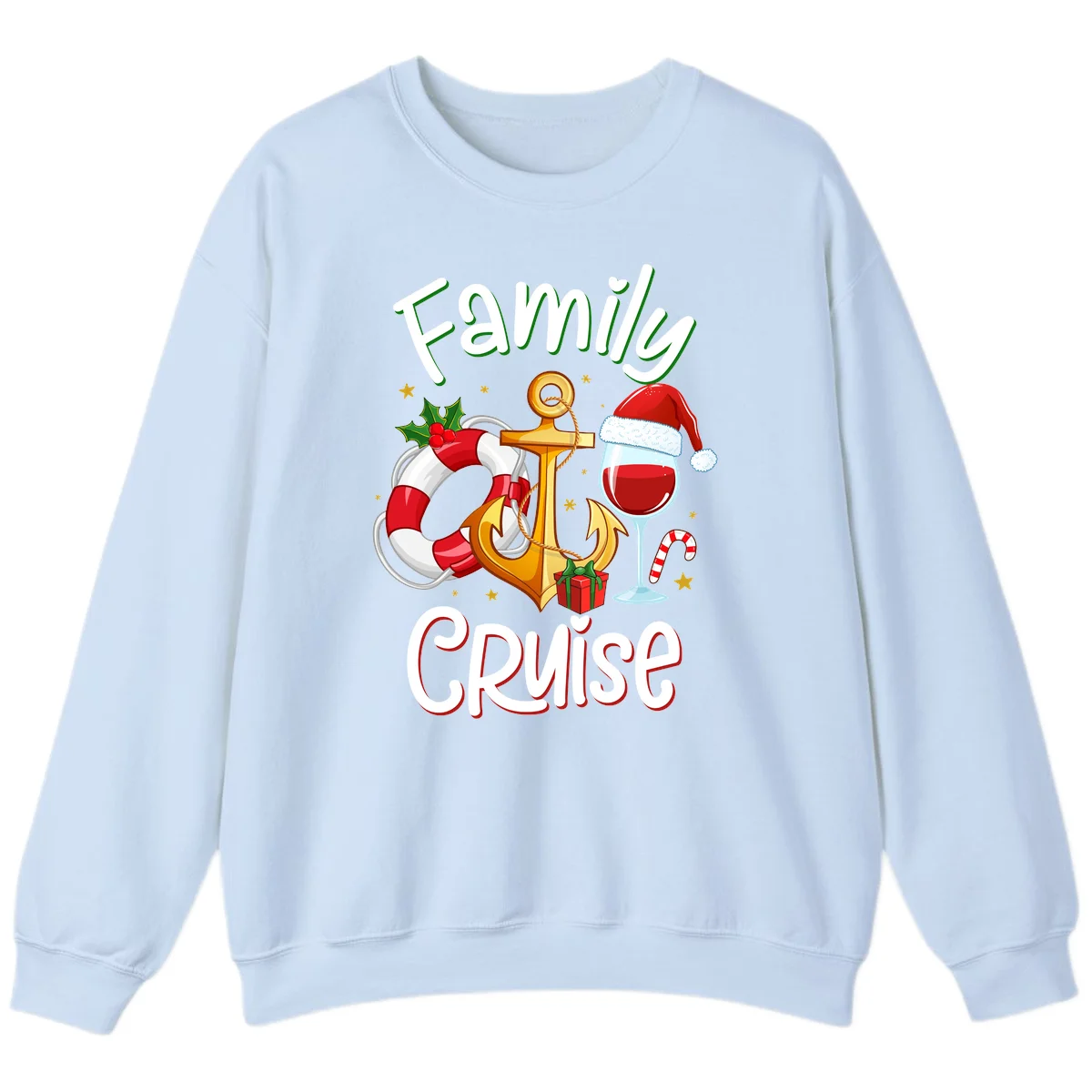 Family Cruise Nautical Holiday Sweatshirt in Light Blue