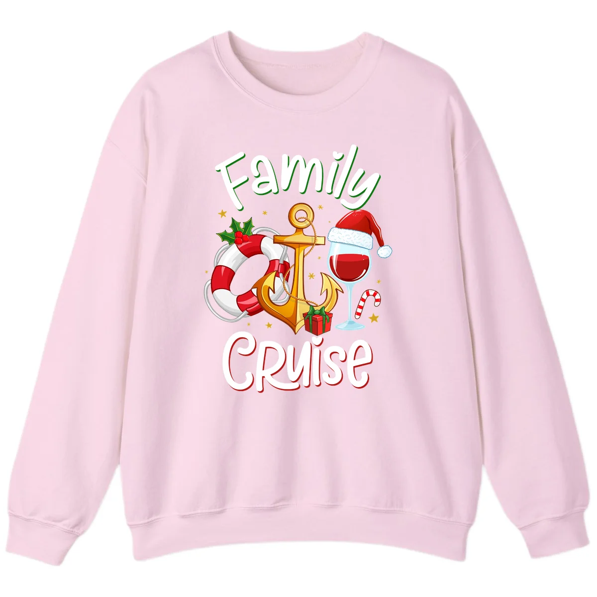 Family Cruise Nautical Holiday Sweatshirt in Light Pink