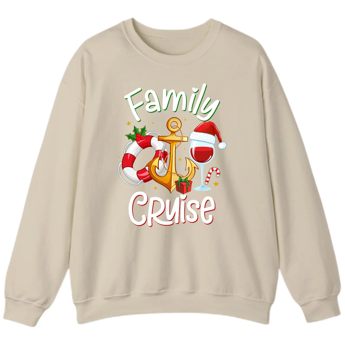 Family Cruise Nautical Holiday Sweatshirt in Sand