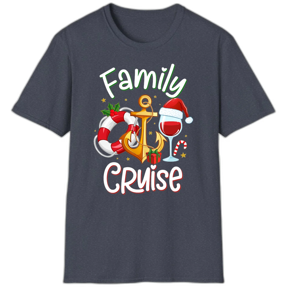 Family Cruise Nautical Holiday T-Shirt in Heather Navy
