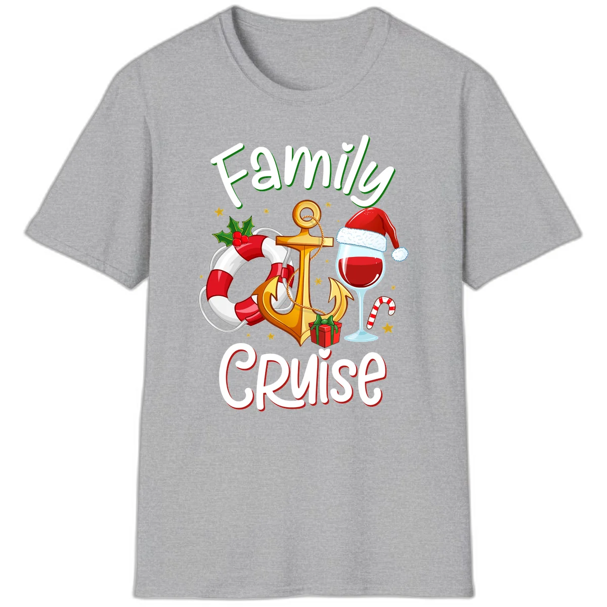 Family Cruise Nautical Holiday T-Shirt in Sport Grey