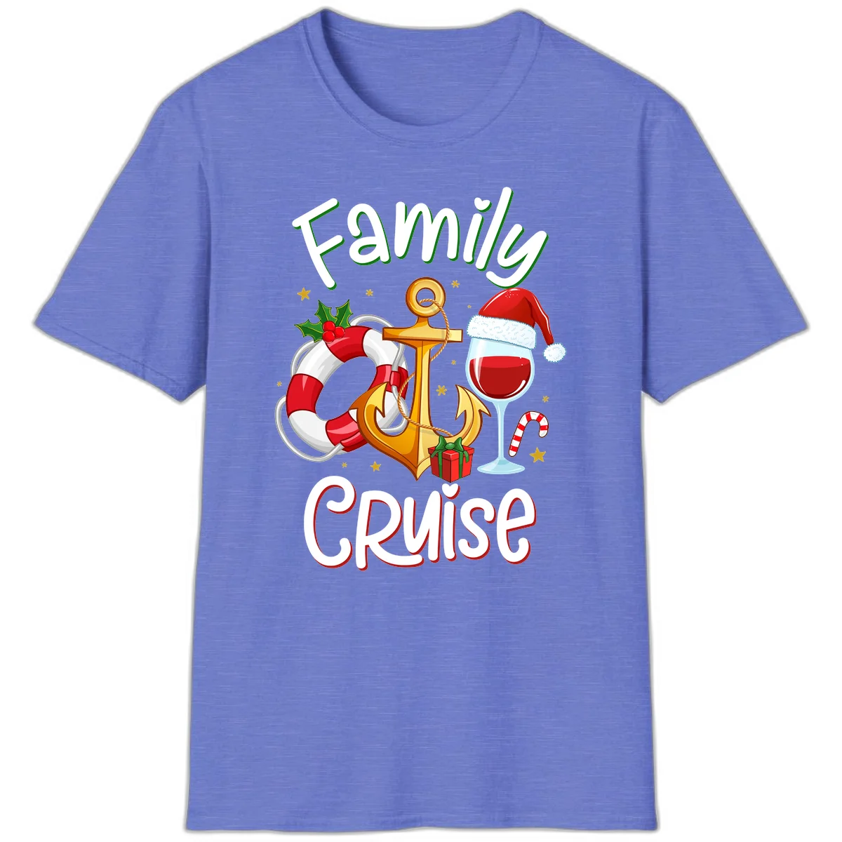 Family Cruise Nautical Holiday T-Shirt in Heather Royal